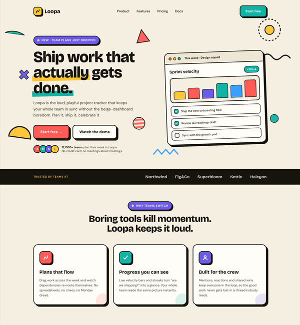 Animated Memphis Landing Page Hero (Bold Postmodern Product Site)