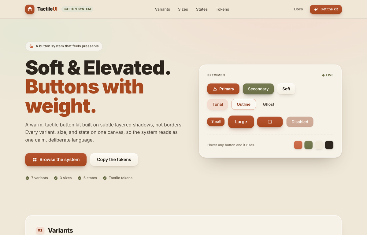 Soft & Elevated — A Warm Button System preview
