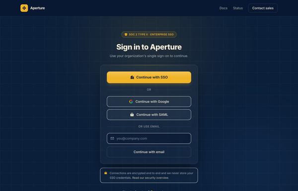 Aperture - Enterprise SSO Sign-In (Navy & Amber) preview